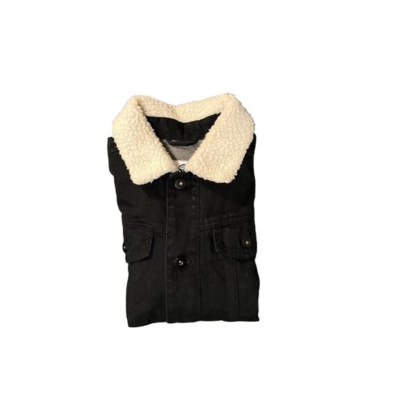 Shaun White Denim Jacket Youth Medium Black Faux Fur Collar Button Up - Picture 1 of 3
